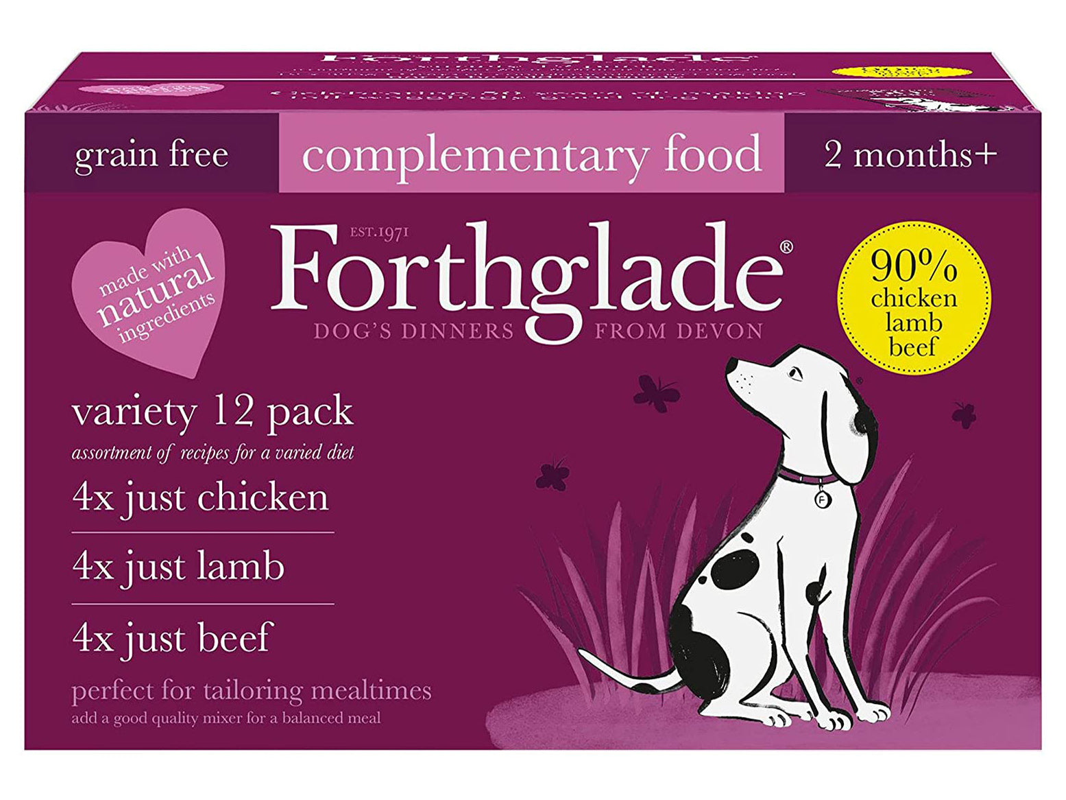 Forthglade Just Chicken/Lamb/Beef Multi Grain Free 395g (12pk)