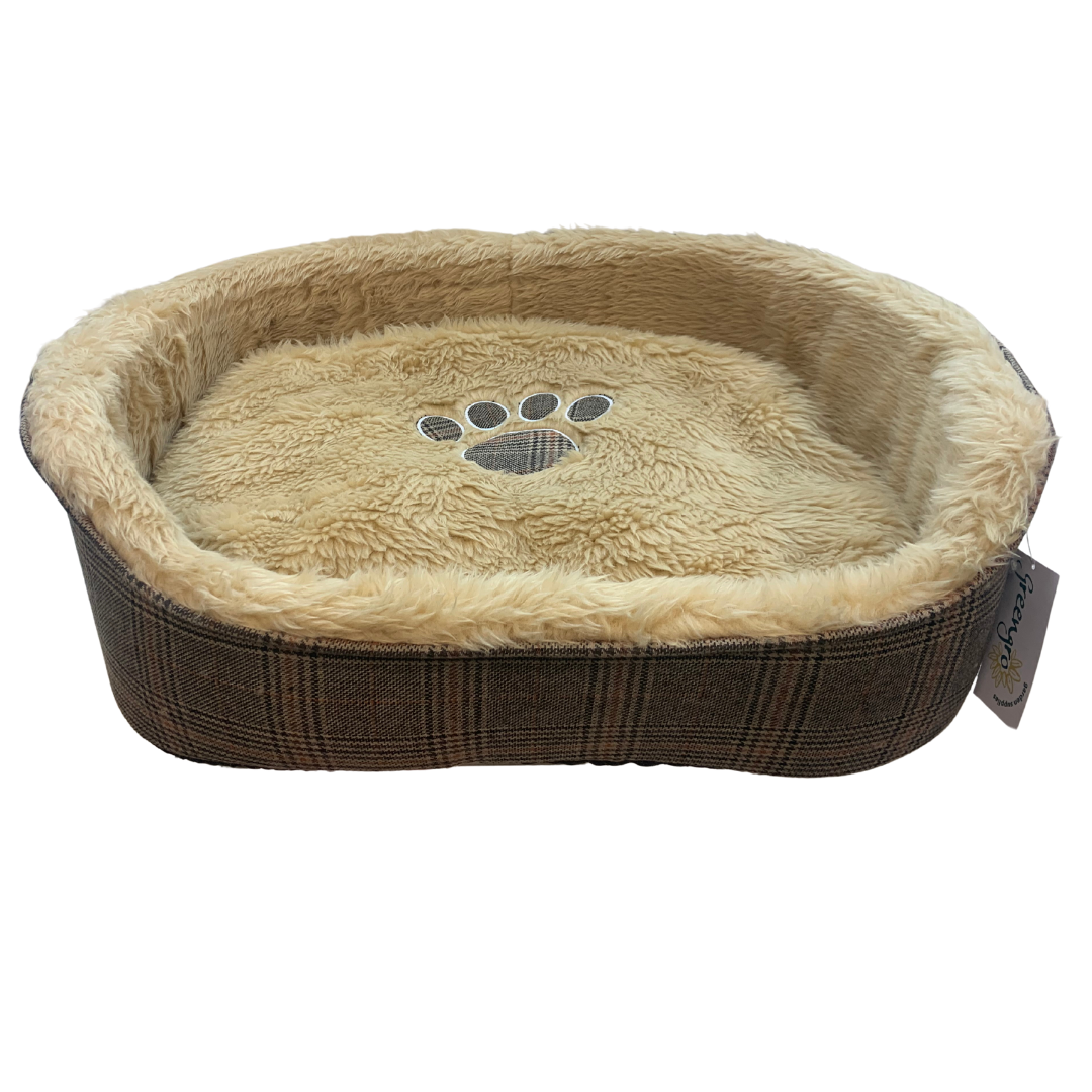 Paw Print Fawn Tartan Pet Bed