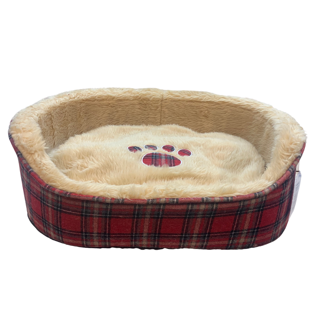 Paw Prints Red Tartan Pet Bed