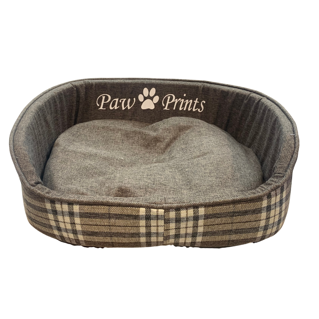 Paw Prints Brown Tartan Pet Bed