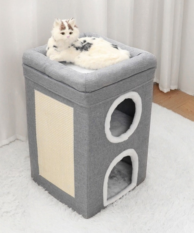 Grey/White Tall Cat Cube