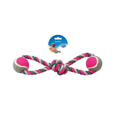 Knotted Cotton 8- Pull Ring & 2 Tennis Balls 38cm grey/pink