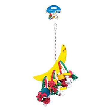 Half Moon Cotton Rope Bird Toy with Colorful Wooden Cubes - 50cm Climbing Perch