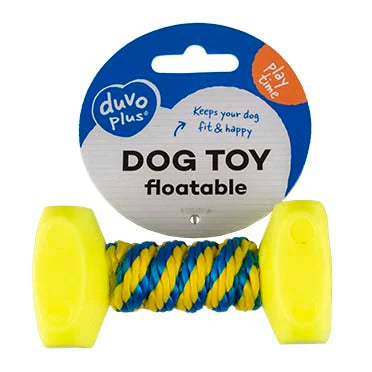 Dogtoy Dumbbell With Rope 14x7cm blue/yellow