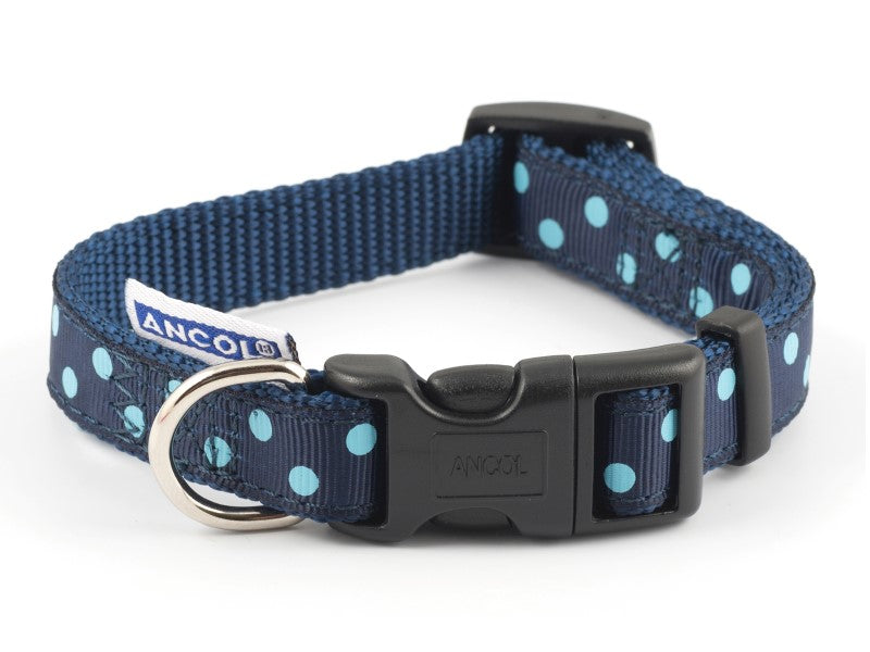 Ancol Polka Dot Adjustable Collar Blue 20-30cm S1-2