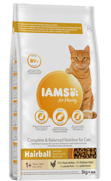 Iams Vitality Hairball Chicken Cat Food 2kg