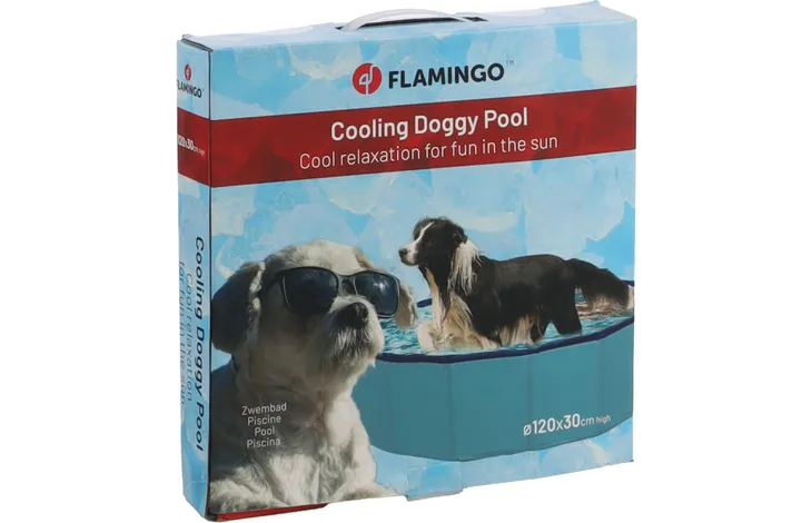 Flamingo Splatter Round Dog Paddling Pool – Blue