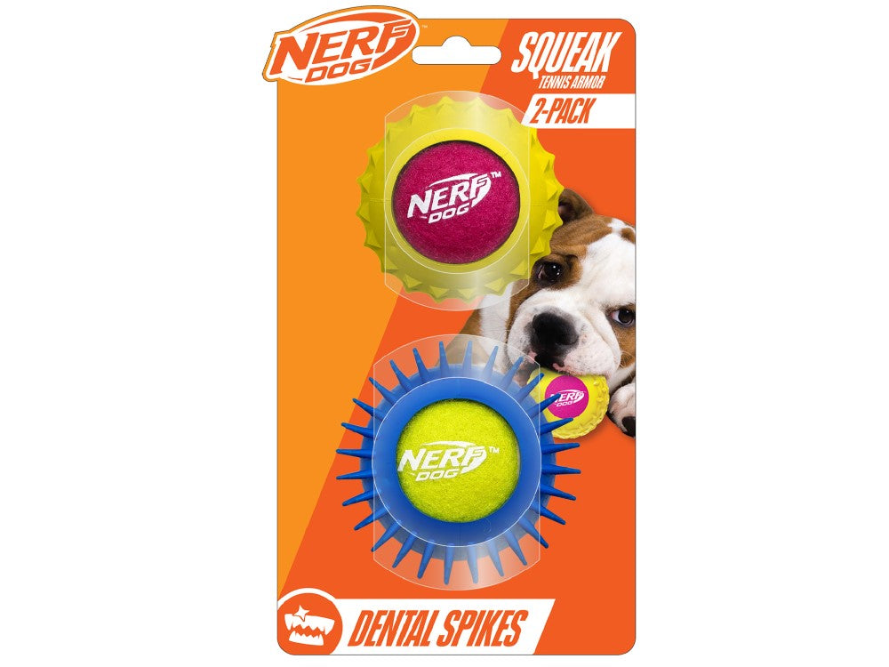 NERF DOG SQUEAK BALL WITH ARMOUR 2PK