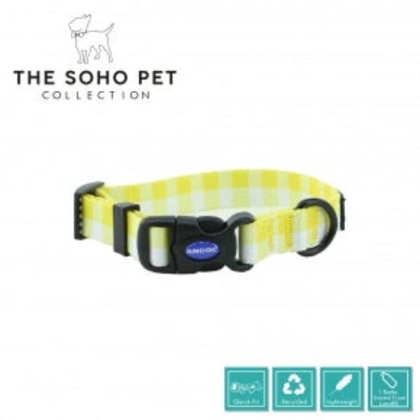 Ancol Soho Collection Patterned Dog Collar Yellow Check Medium (Size 2-5)