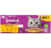 WHISKAS 1+ Cat Pouches Poultry Feasts in Jelly 40x85g