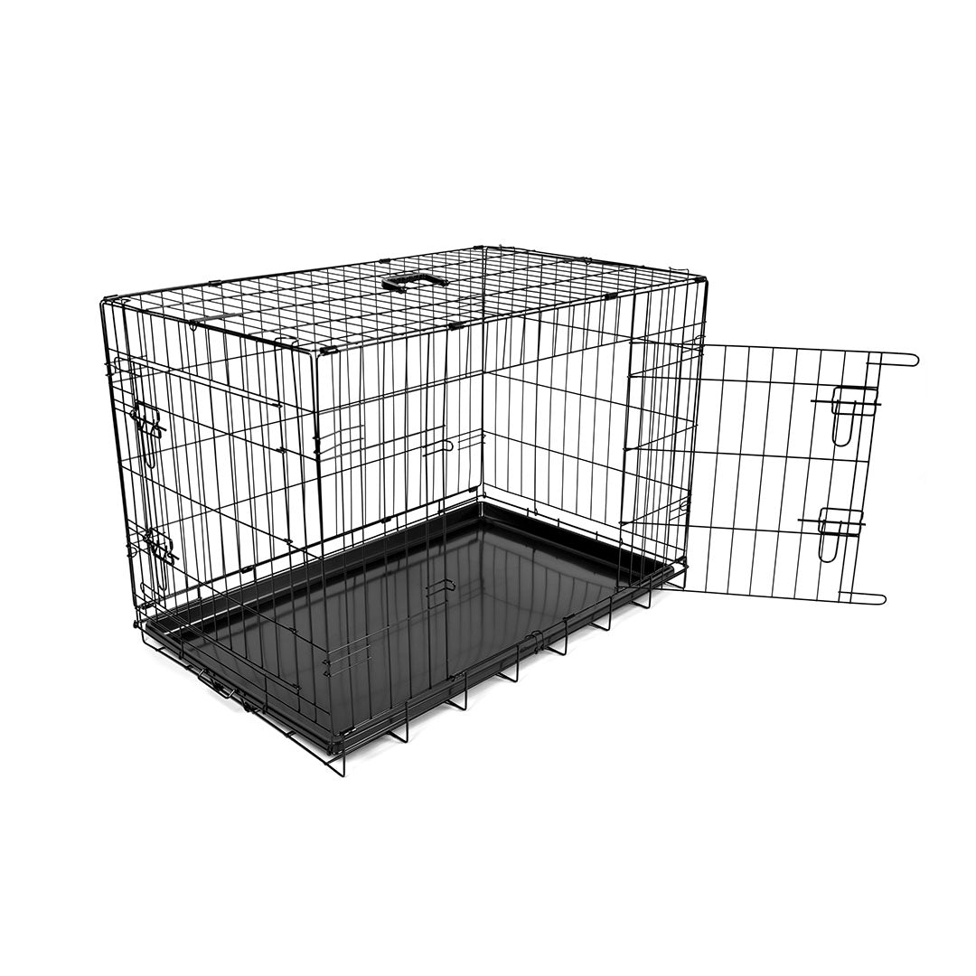 Dog crate 2 doors plastic tray Black Large