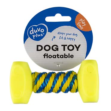 Dogtoy Dumbbell With Rope 10x5cm blue/yellow