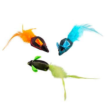 Flash mice with feathers 3pc - 19x5,5x3cm Multicolour