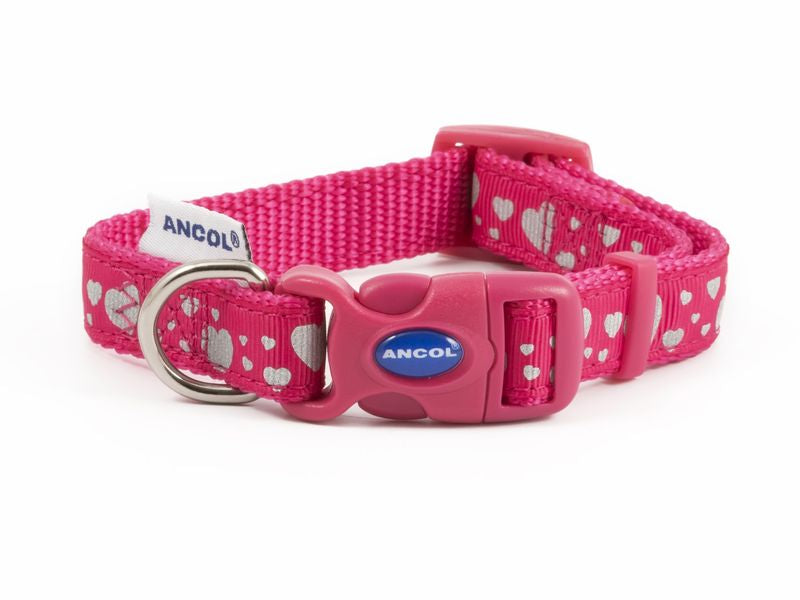 Pink Reflective Hearts Adjustable Collar 20-30cm S1-2