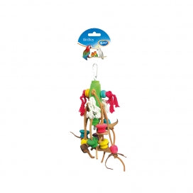 Bird Toy - 23cm Colourful Ropes With Cubes & Leather - Wag n Tails Pet Shop